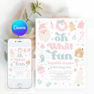 Oh What Fun Invitation, Christmas Birthday Invitation Oh What Fun Christmas Birthday Party Pink And Blue Christmas Birthday Party