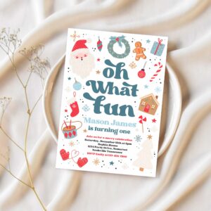 Editable christmas birthday invitation oh what fun christmas birthday party red and blue boy christmas birthday party instant download hhj 1