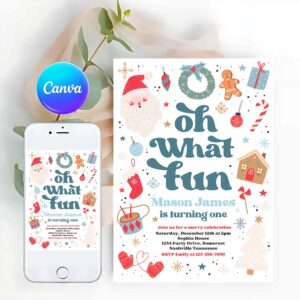 Oh What Fun Invitation, Christmas Birthday Invitation Oh What Fun Christmas Birthday Party Red And Blue Boy Christmas Birthday Party