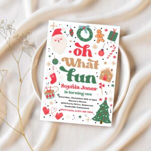 Editable christmas birthday invitation oh what fun christmas birthday party red and green christmas birthday party instant download hhe 1