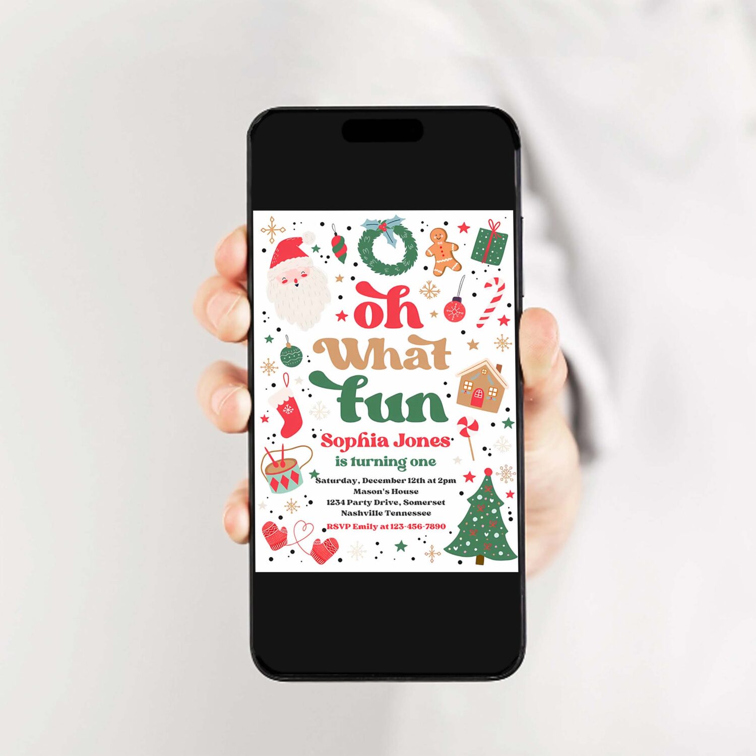 Editable christmas birthday invitation oh what fun christmas birthday party red and green christmas birthday party instant download hhe 2
