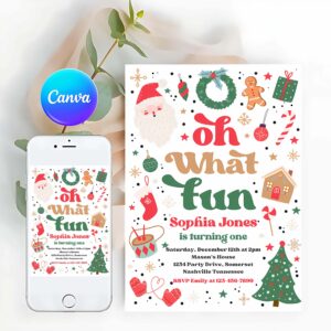Oh What Fun Invitation, Christmas Birthday Invitation Oh What Fun Christmas Birthday Party Red And Green Christmas Birthday Party