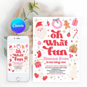 Oh What Fun Invitation, Christmas Birthday Invitation Oh What Fun Christmas Birthday Party Red And Pink Girl Christmas Birthday Party