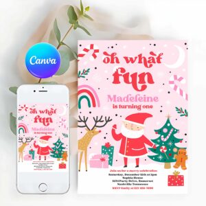Oh What Fun Invitation, Christmas Birthday Invitation Oh What Fun Christmas Birthday Party Red And Pink Girl Christmas Birthday Party