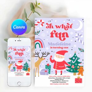 Oh What Fun Invitation, Christmas Birthday Invitation Oh What Fun Christmas Birthday Party Red And Purple Girl Christmas Birthday