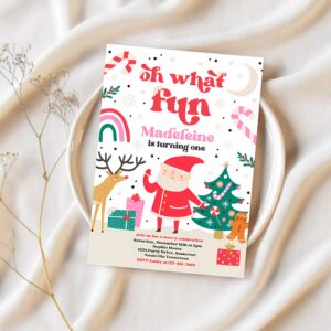 Editable christmas birthday invitation oh what fun christmas birthday party red and white girl christmas birthday instant download ho9 1