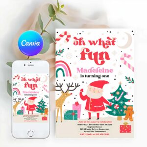 Oh What Fun Invitation, Christmas Birthday Invitation Oh What Fun Christmas Birthday Party Red And White Girl Christmas Birthday