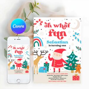 Oh What Fun Invitation, Christmas Birthday Invite Oh What Fun Christmas Birthday Party Boy Christmas Birthday Party Santa Party