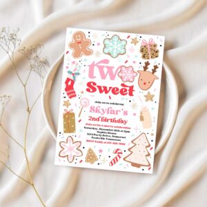 Editable christmas birthday invites holiday cookie party 2nd birthday party two sweet christmas 2nd birthday party instant download hy9 1
