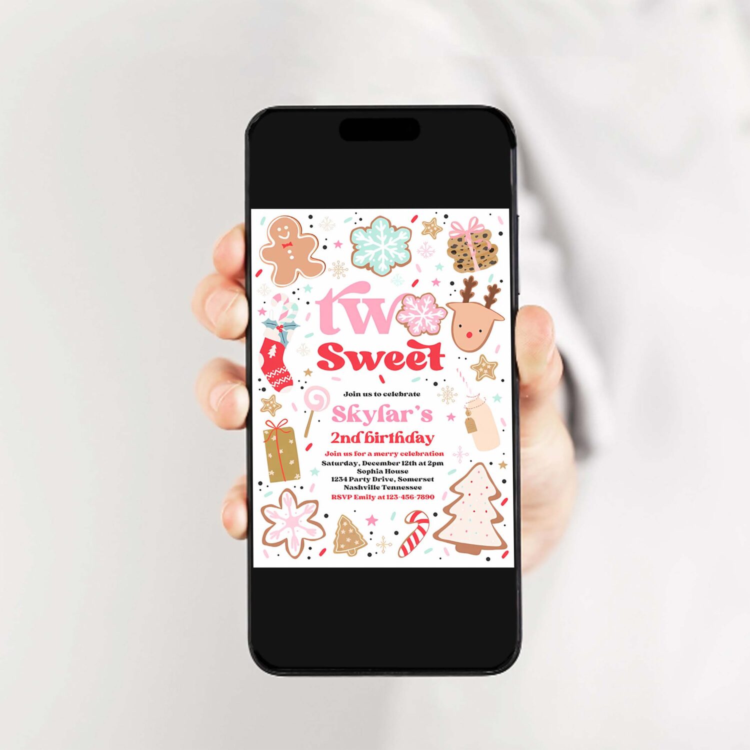Editable christmas birthday invites holiday cookie party 2nd birthday party two sweet christmas 2nd birthday party instant download hy9 2