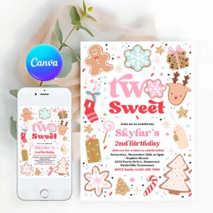 Cookie Party Invitation, Christmas Birthday Invites Holiday Cookie Party 2nd Birthday Party Two Sweet Christmas 2nd Birthday Party