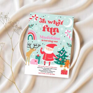 Editable christmas birthday invites oh what fun christmas birthday party red and pink girl christmas birthday party instant download ho9 1