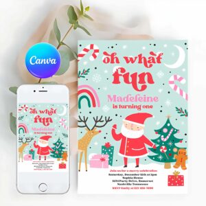 Oh What Fun Invitation, Christmas Birthday Invites Oh What Fun Christmas Birthday Party Red And Pink Girl Christmas Birthday Party