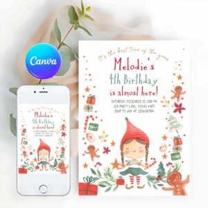 Christmas Invitation, Christmas Birthday Party Invitation
