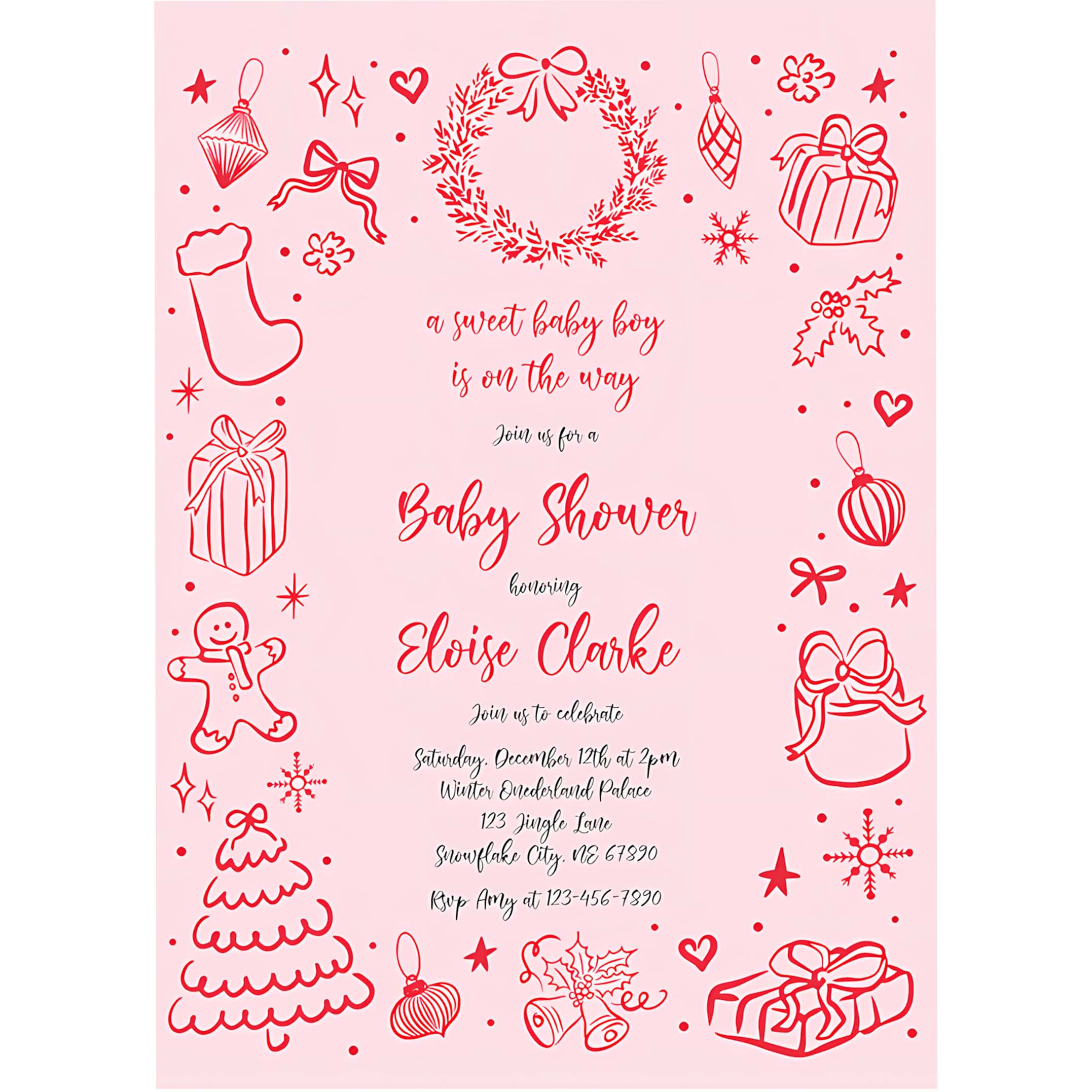 Editable Christmas Bow Baby Shower Invitation Girl Coquette Bow Christmas Baby Shower Invitation Holiday Baby Shower Instant Download JJ8