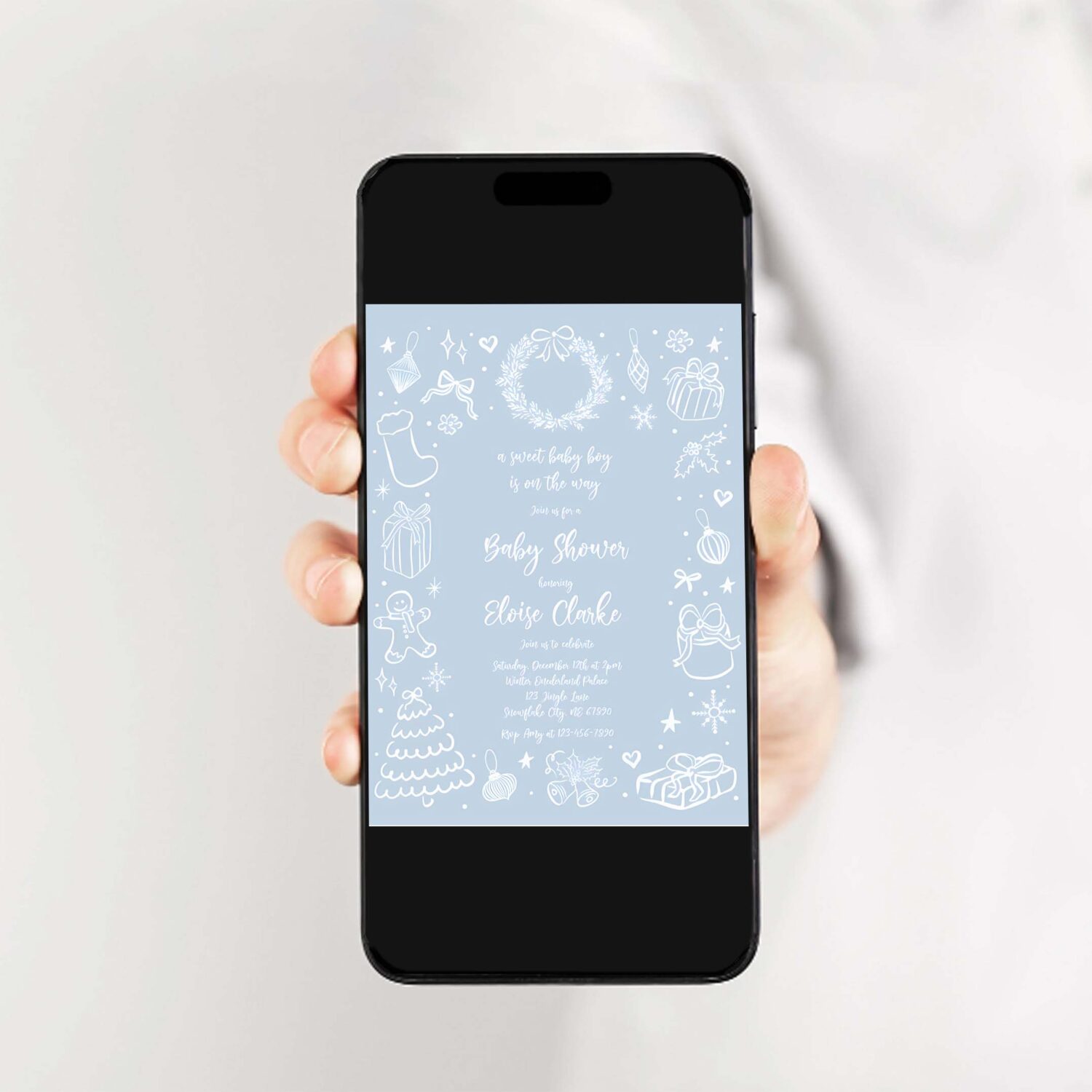 Editable christmas boy baby shower invitation winter boy hand drawn christmas baby shower invite holiday baby shower instant download jj8 2