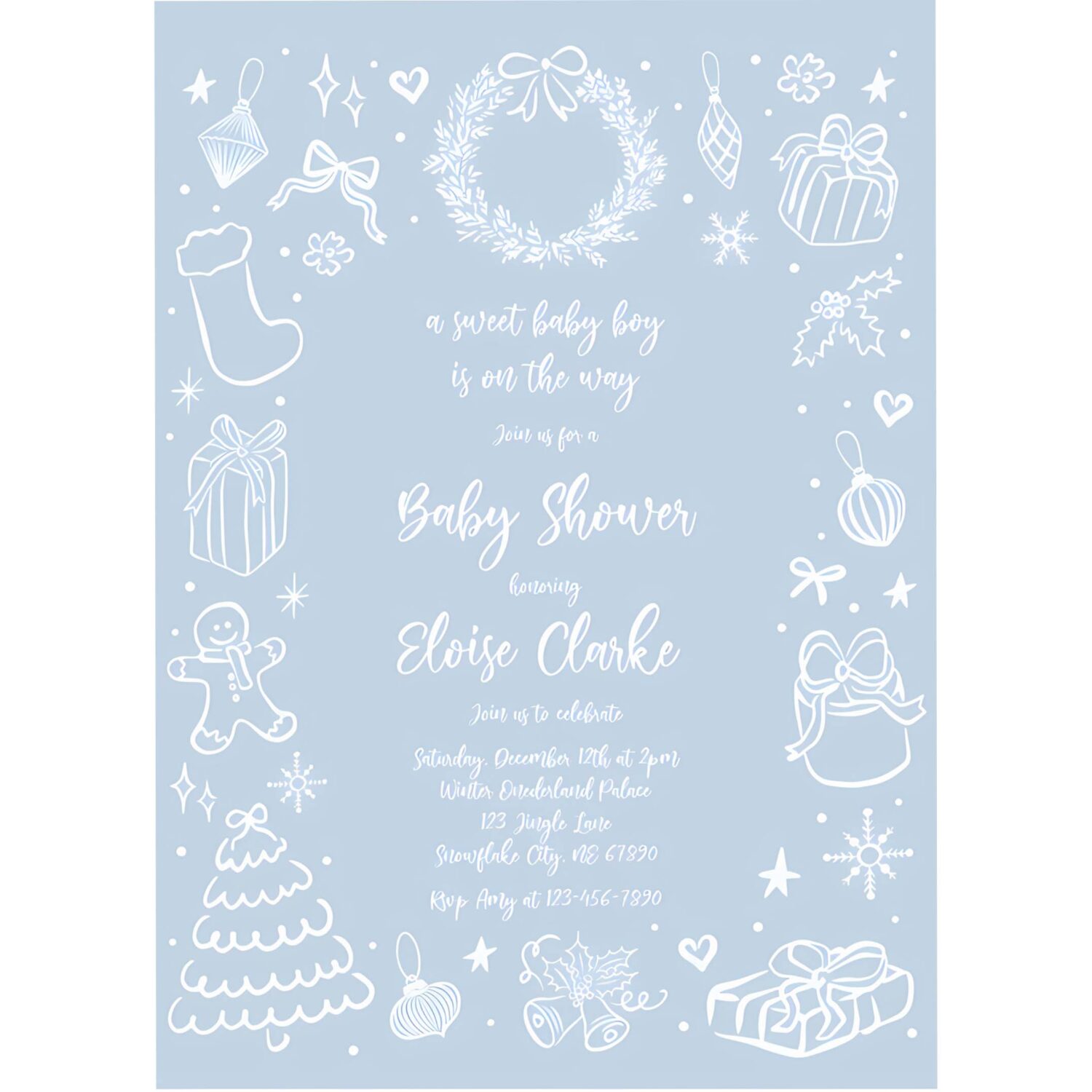Editable christmas boy baby shower invitation winter boy hand drawn christmas baby shower invite holiday baby shower instant download jj8 4