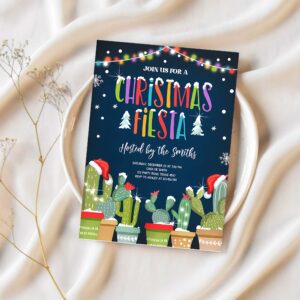 Editable christmas fiesta invitation cactus mexican holiday feliz navidad xmas party santa hat invite digital printable corjl template 0273 1