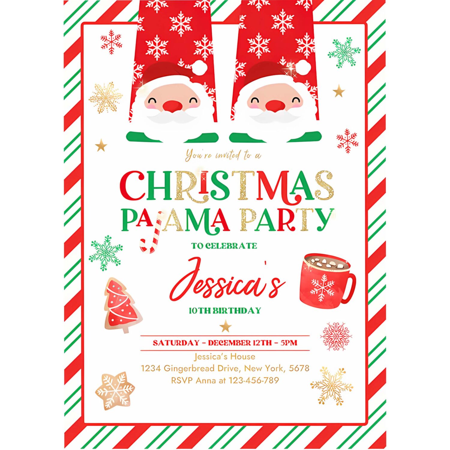 Editable christmas pajama birthday party invitation red and gold christmas slumber party invitation holiday pajama party instant download jo 4