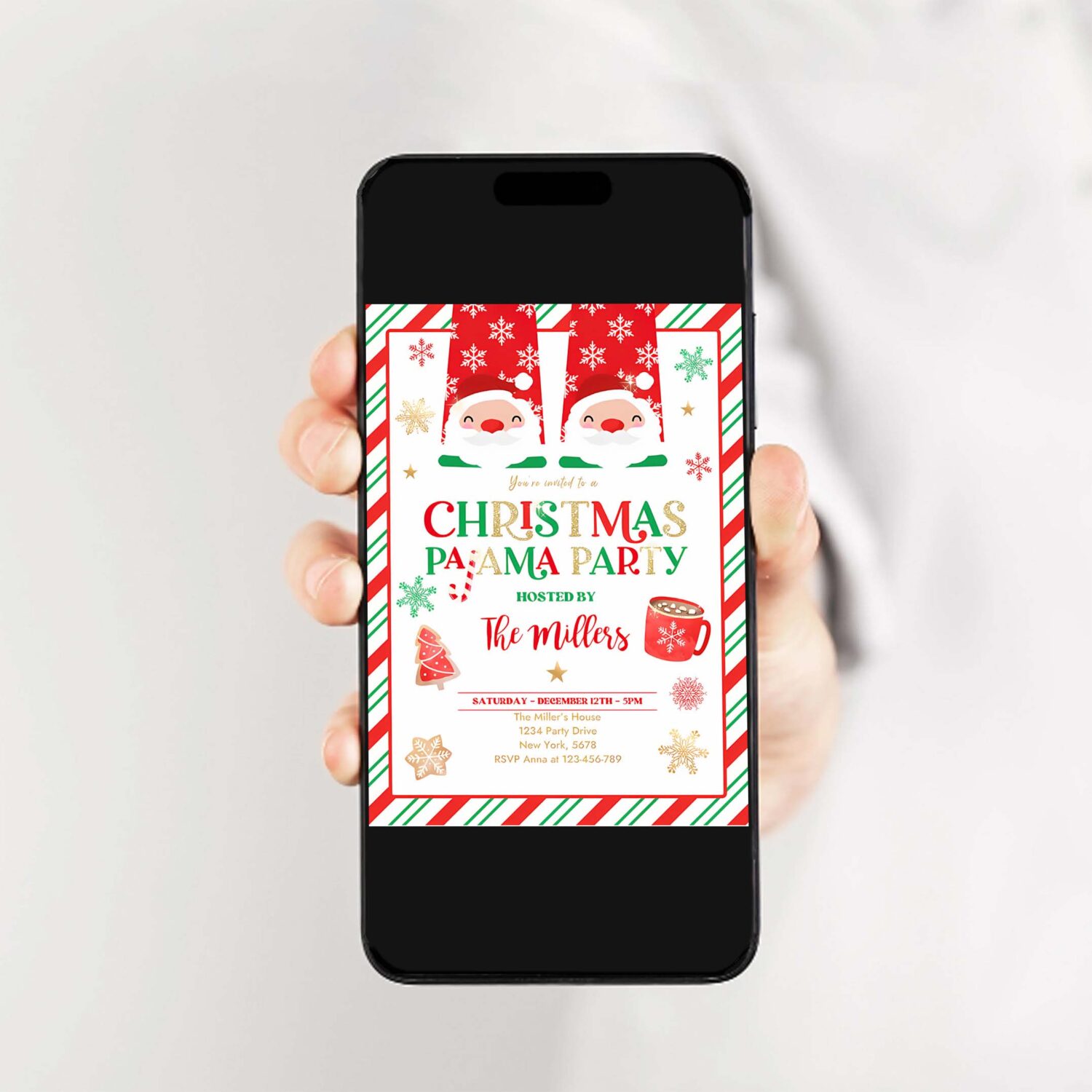 Editable christmas pajama party invitation red and gold holiday pajama party invitation holiday christmas pajama party instant download jo 2
