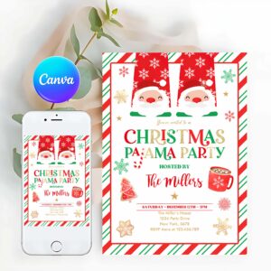 Pajama Party Invitation, Christmas Pajama Party Invitation Red And Gold Holiday Pajama Party Invitation Holiday Christmas Pajama Party