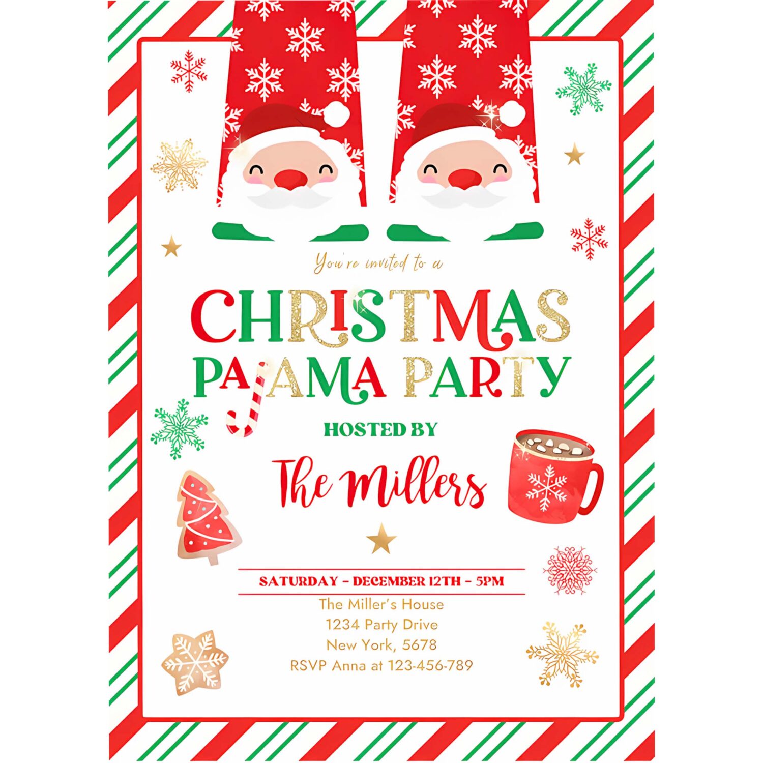 Editable christmas pajama party invitation red and gold holiday pajama party invitation holiday christmas pajama party instant download jo 4