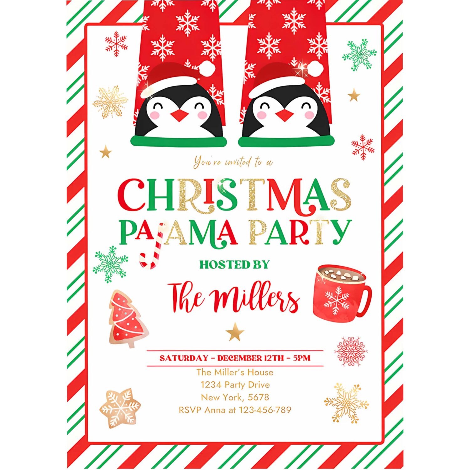 Editable christmas pajama party invites red and gold holiday pajama party invitation holiday christmas pajama party instant download jo 4