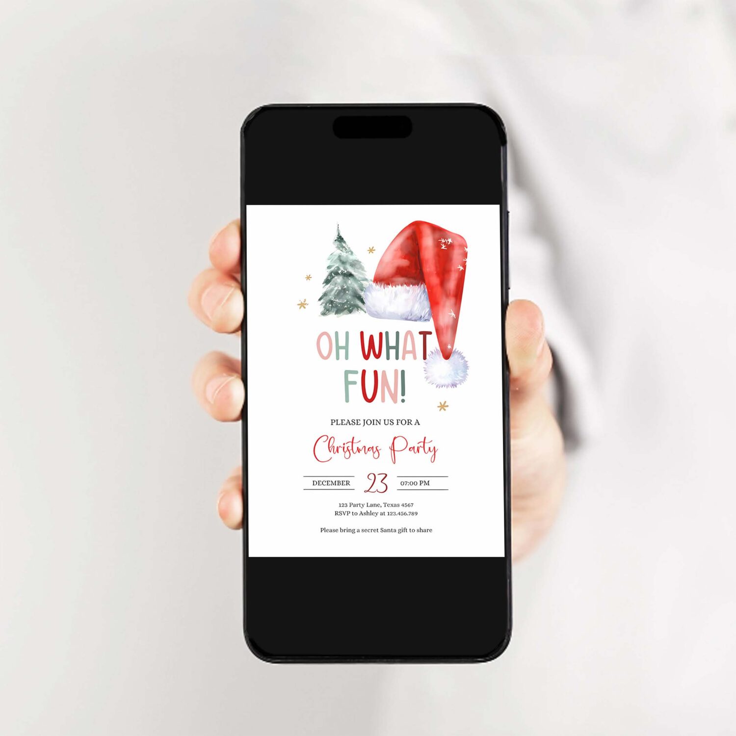 Editable christmas party invitation kids holiday santa hat oh what fun invite christmas birthday corjl template download printable 0444 2