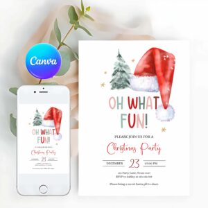 Oh What Fun Invitation, Kids Holiday Santa Hat Oh What Fun Invite, Christmas Birthday Invitation