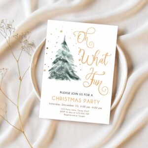 Editable christmas party invitation winter tree oh what fun invite holiday party birthday invite corjl template download printable 0363 1