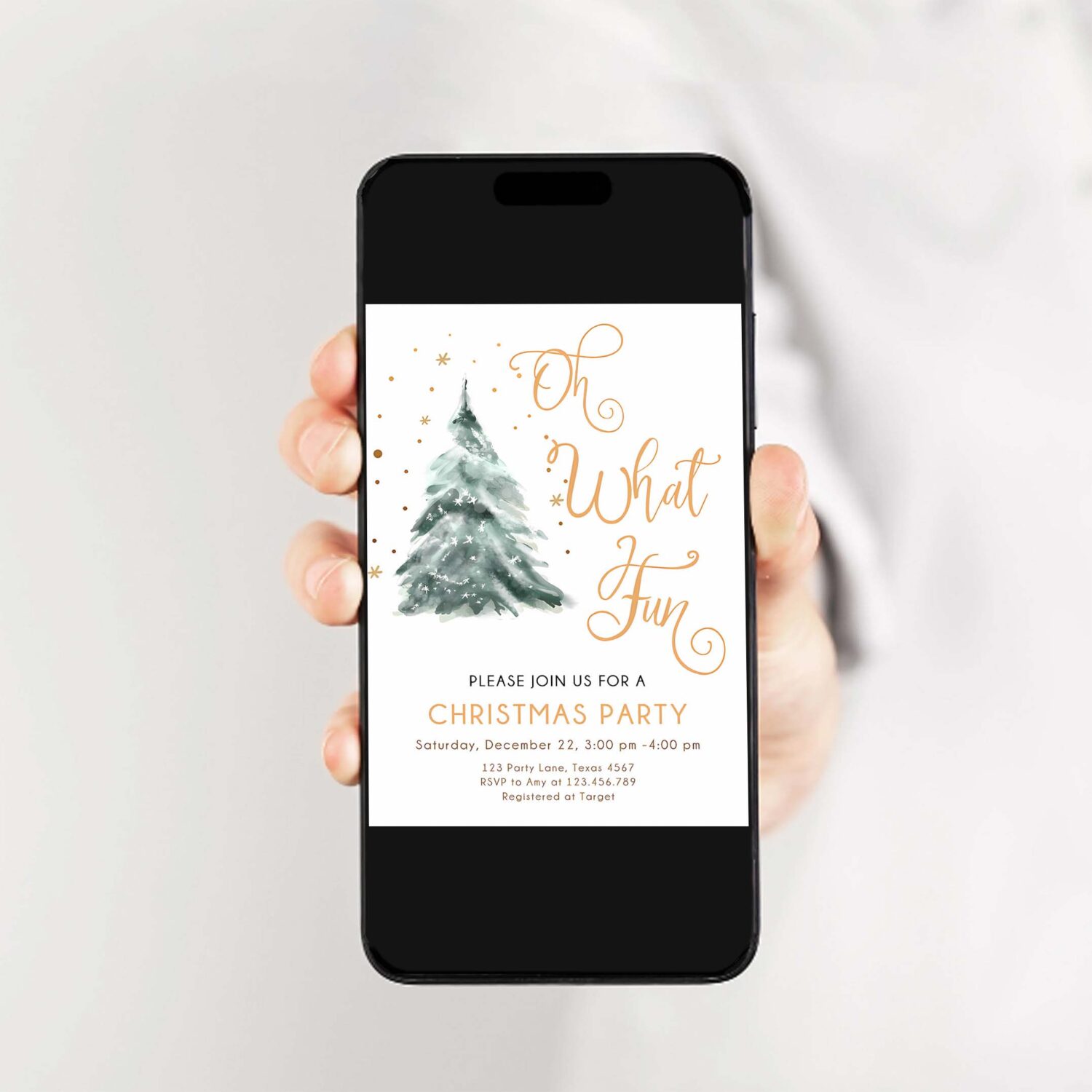 Editable christmas party invitation winter tree oh what fun invite holiday party birthday invite corjl template download printable 0363 2