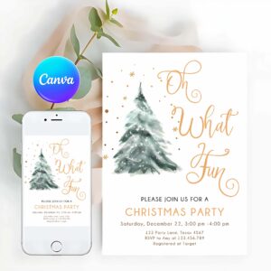 Oh What Fun Invitation, Christmas Party Invitation, Tree Oh What Fun Invite, Holiday Party Invitation