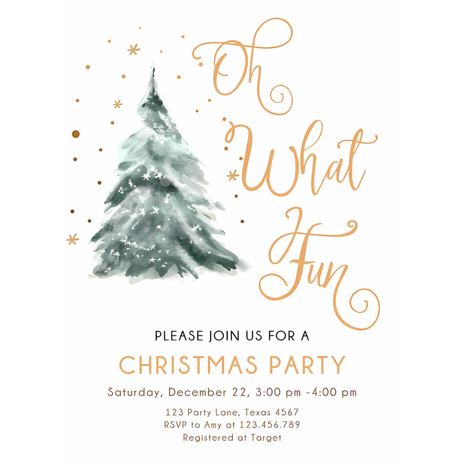 Editable christmas party invitation winter tree oh what fun invite holiday party birthday invite corjl template download printable 0363 4