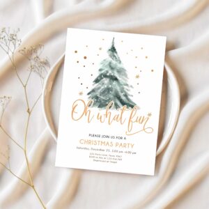 Editable christmas party invitations winter tree oh what fun invite holiday party birthday invite corjl template download printable 0363 1