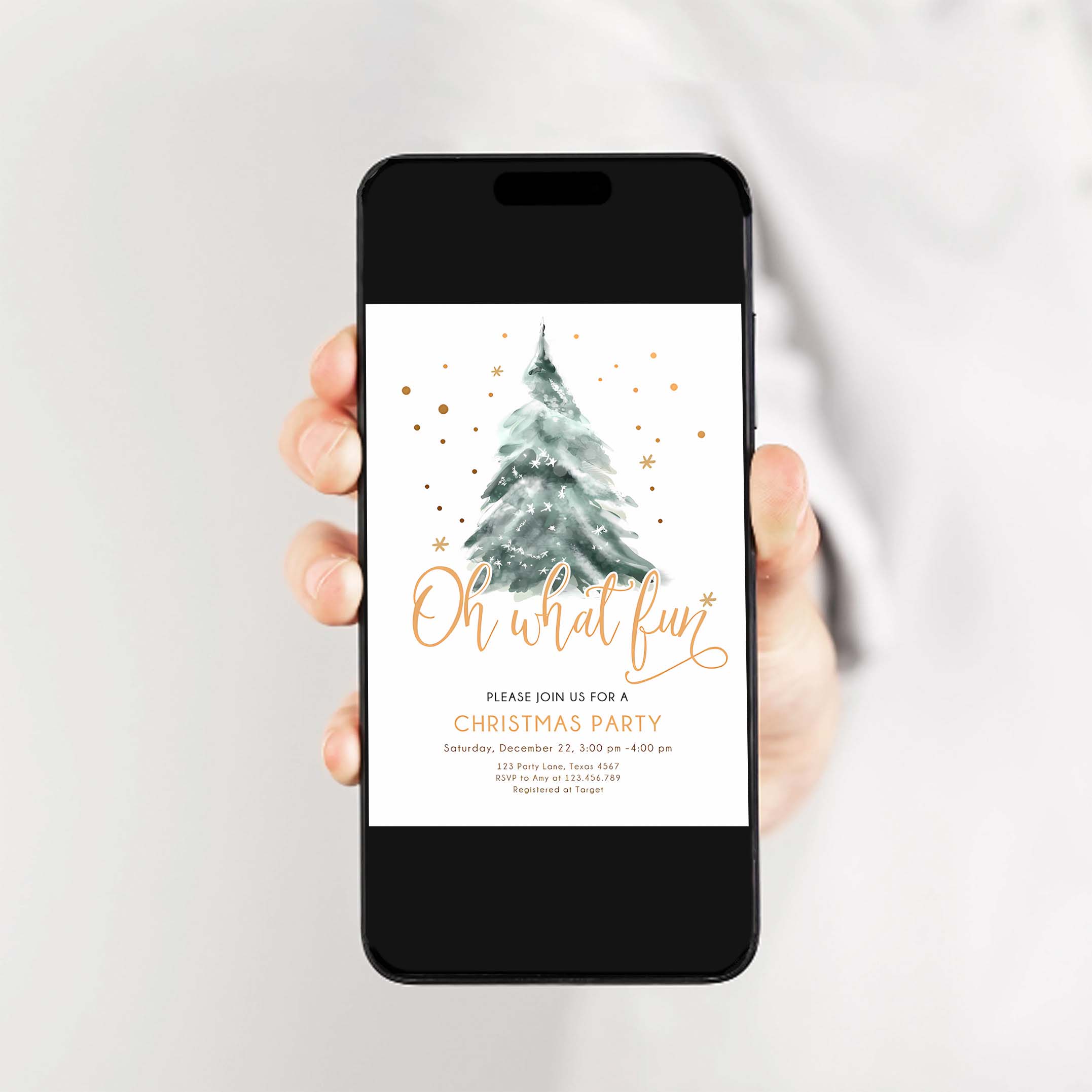 Editable Christmas Party Invitations Winter Tree Oh What Fun Invite Holiday Party Birthday Invite Corjl Template Download Printable 0363