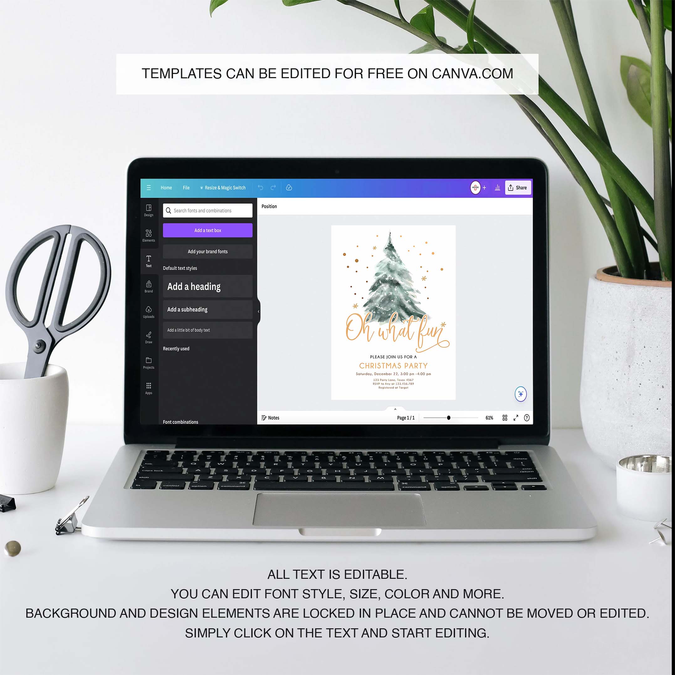Editable Christmas Party Invitations Winter Tree Oh What Fun Invite Holiday Party Birthday Invite Corjl Template Download Printable 0363