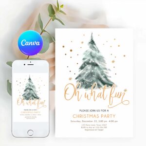 Winter Invitation, Christmas Party Invitation, Winter Tree Oh What Fun Invitation Holiday Party Invitation