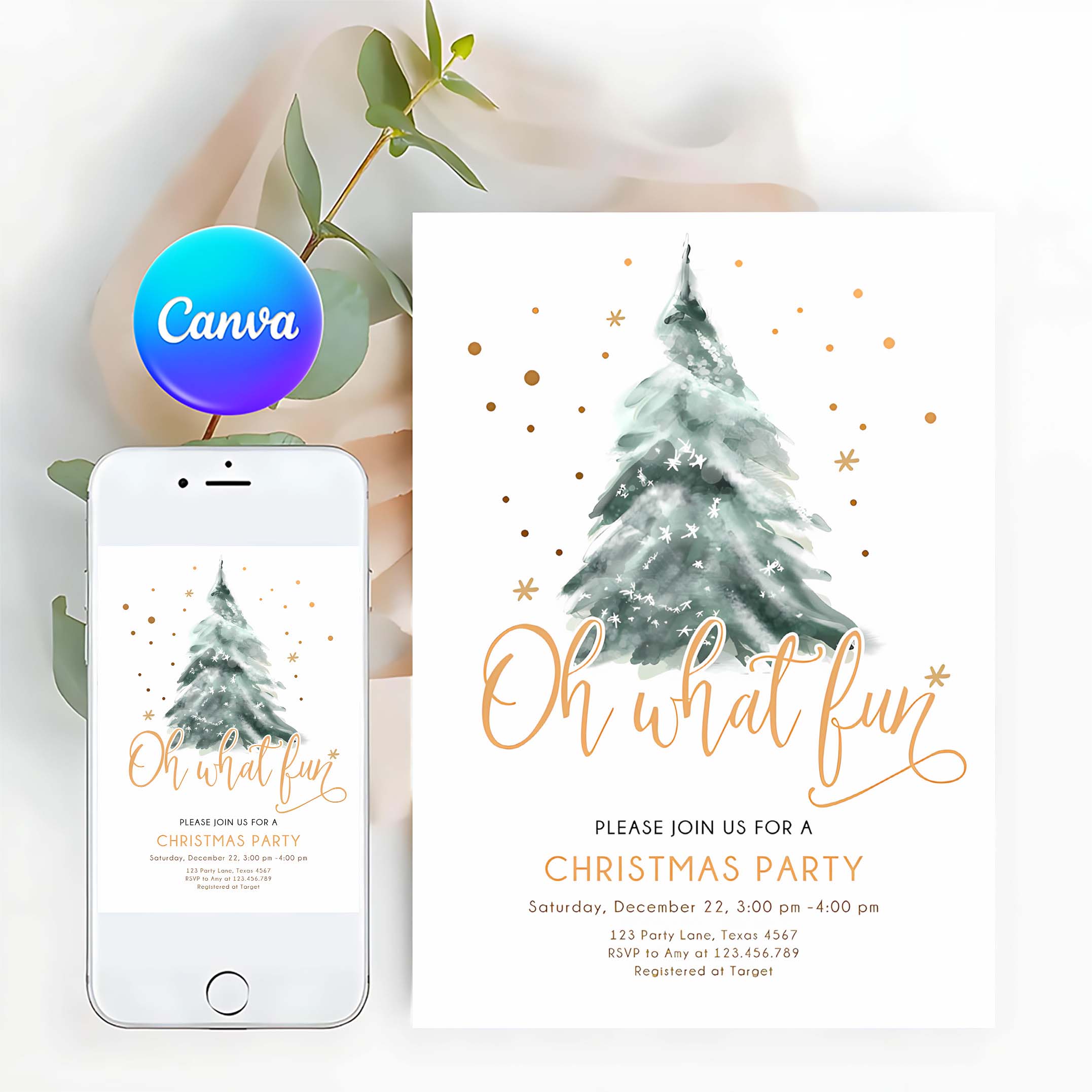 Editable Christmas Party Invitations Winter Tree Oh What Fun Invite Holiday Party Birthday Invite Corjl Template Download Printable