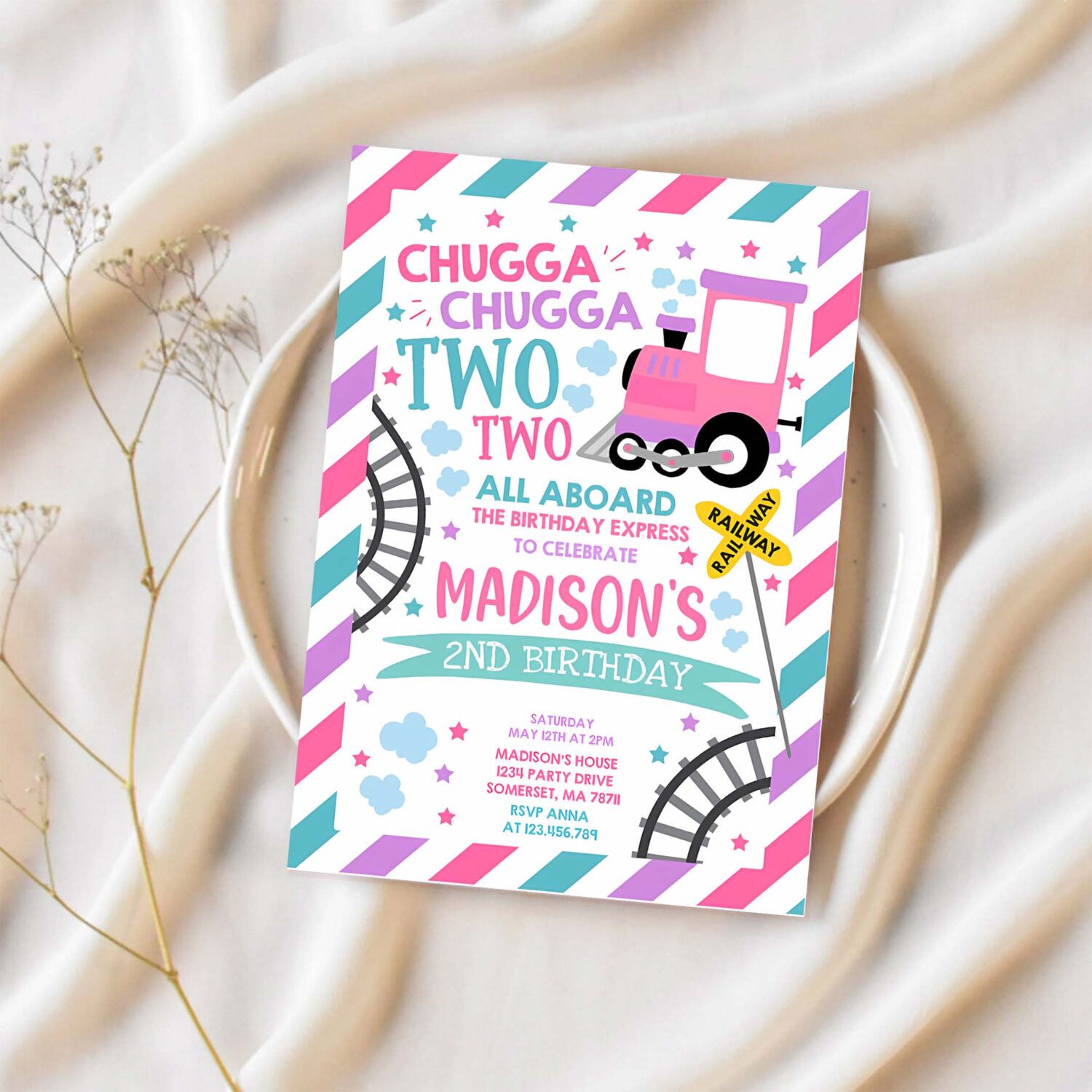 Editable chugga chugga two two train birthday invitation chugga chugga choo choo party two two train party 1