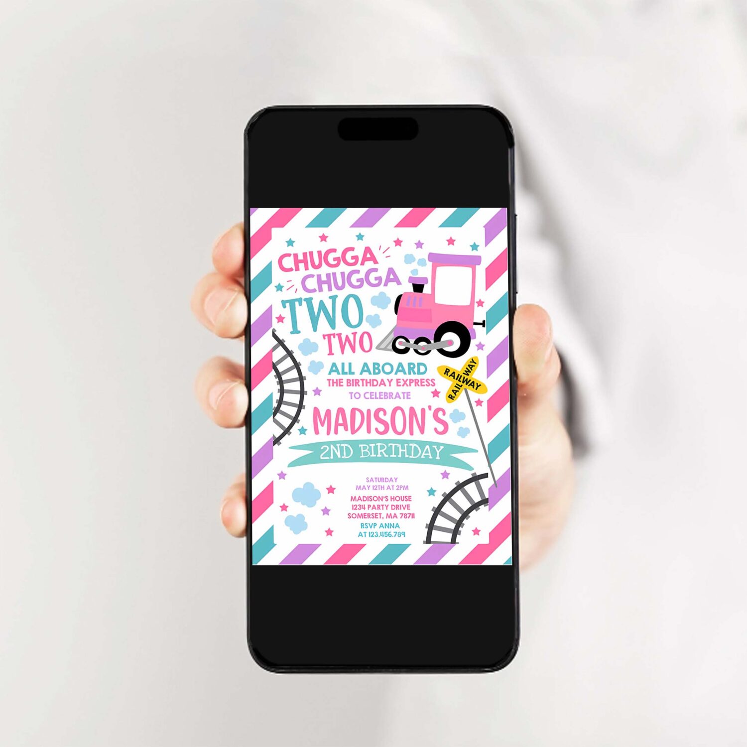Editable chugga chugga two two train birthday invitation chugga chugga choo choo party two two train party 2