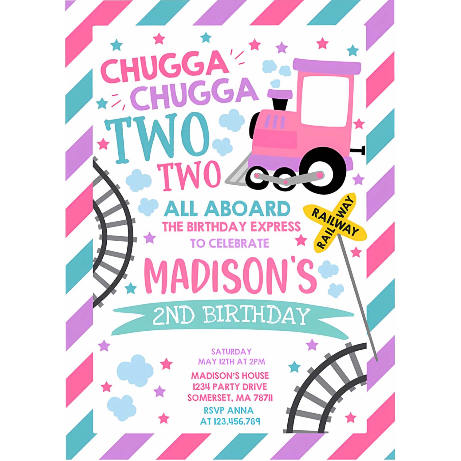 Editable chugga chugga two two train birthday invitation chugga chugga choo choo party two two train party 4