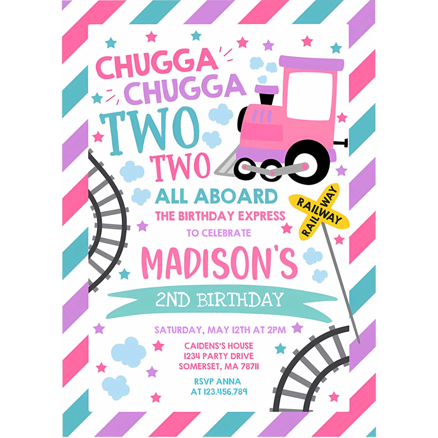 Editable chugga chugga two two train birthday invitation chugga chugga choo choo party two two train party invite instant download tc 4