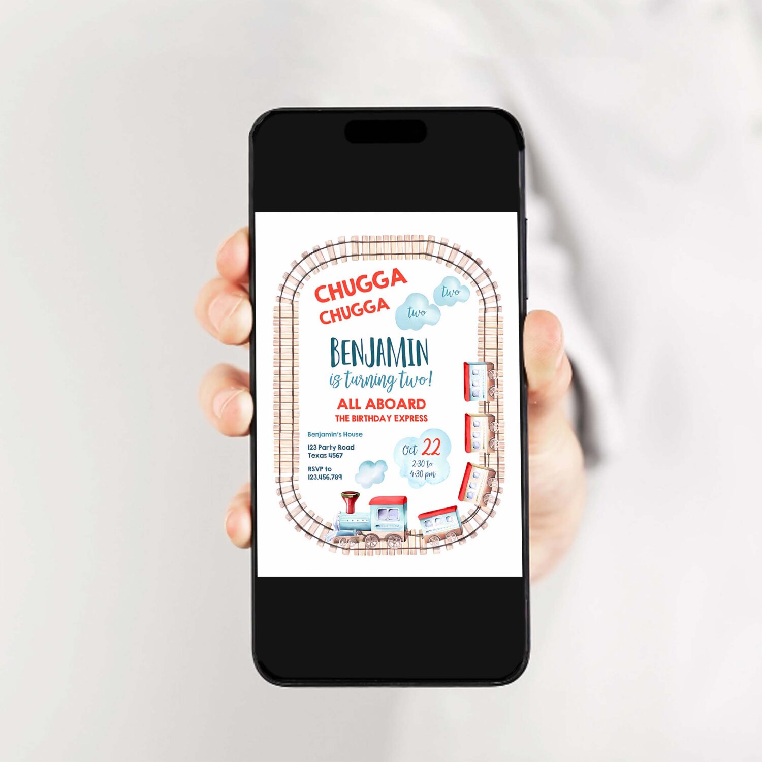 Editable chugga chugga two two train birthday invitation vintage choo choo train party train birthday download printable template corjl 0149 2