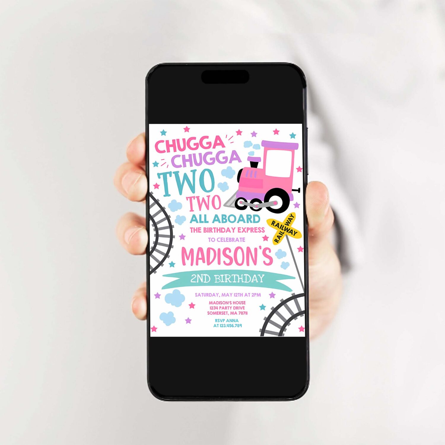Editable chugga chugga two two train birthday party invitation chugga chugga choo choo party two two train party 2