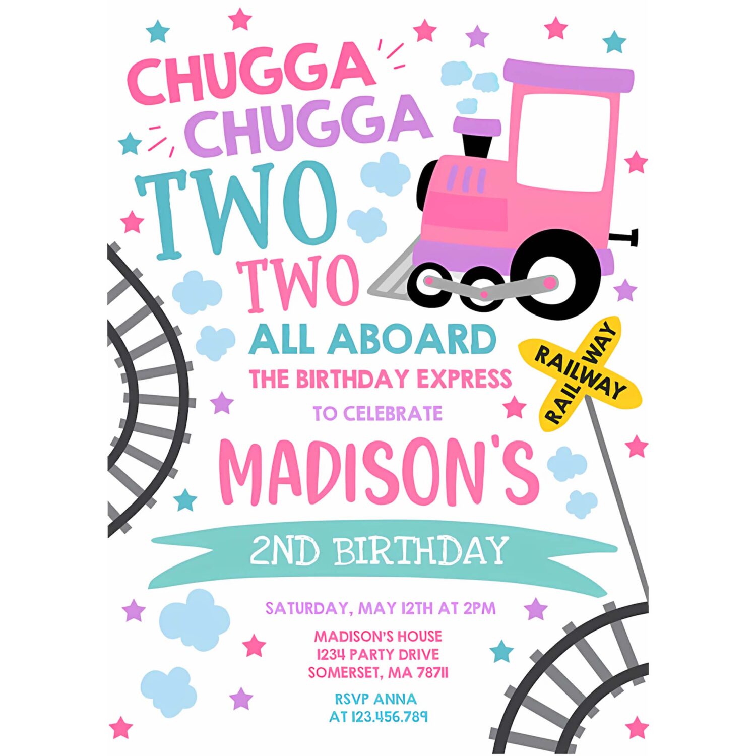 Editable chugga chugga two two train birthday party invitation chugga chugga choo choo party two two train party 4