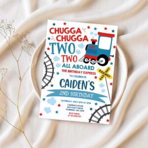 Editable chugga chugga two two train boy birthday party invitation chugga chugga choo choo party two two train party 1