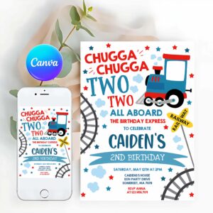 Train Invitation, Chugga Chugga Two Two Train Boy Birthday Party Invitation