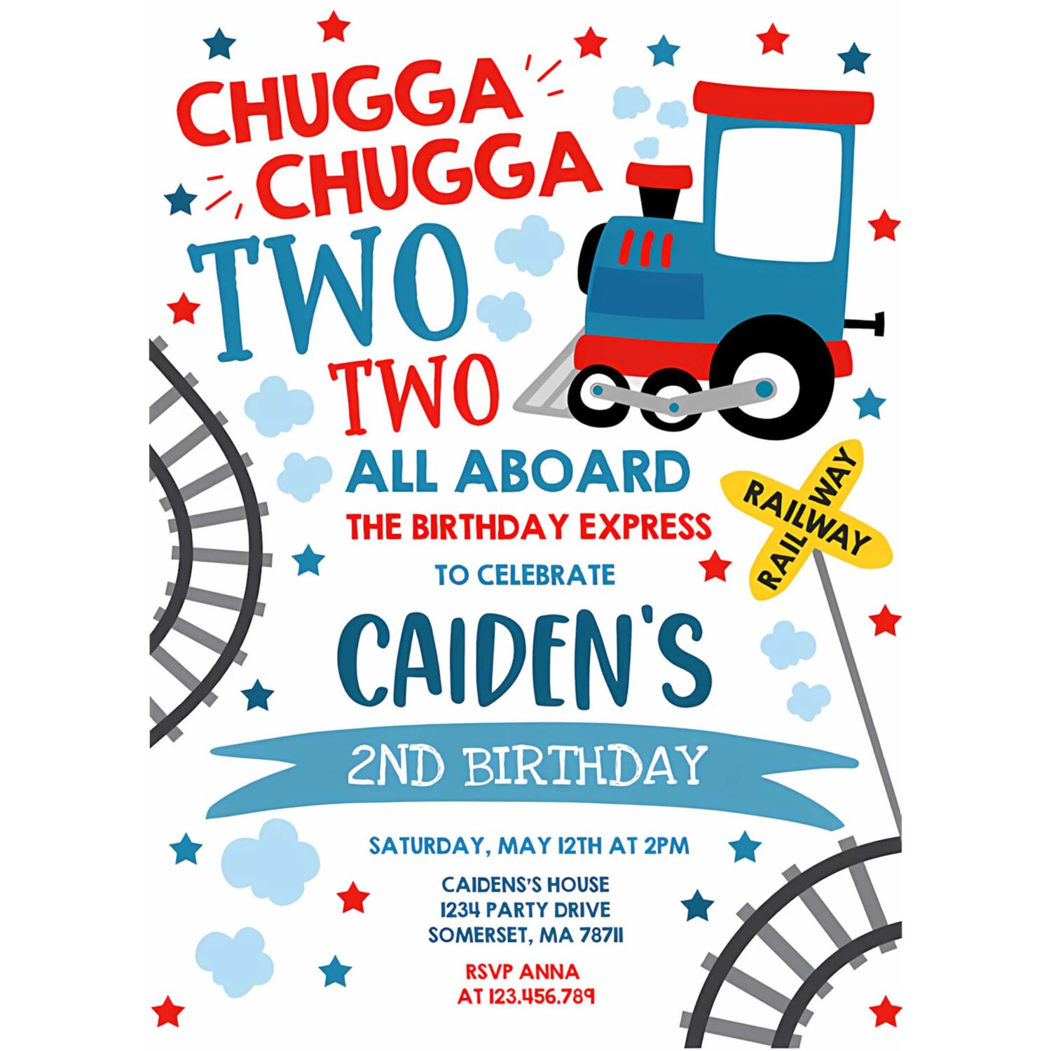 Editable chugga chugga two two train boy birthday party invitation chugga chugga choo choo party two two train party 4