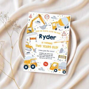 Editable construction birthday invitation dump truck birthday party digger excavator dumper construction site party instant download ac 1