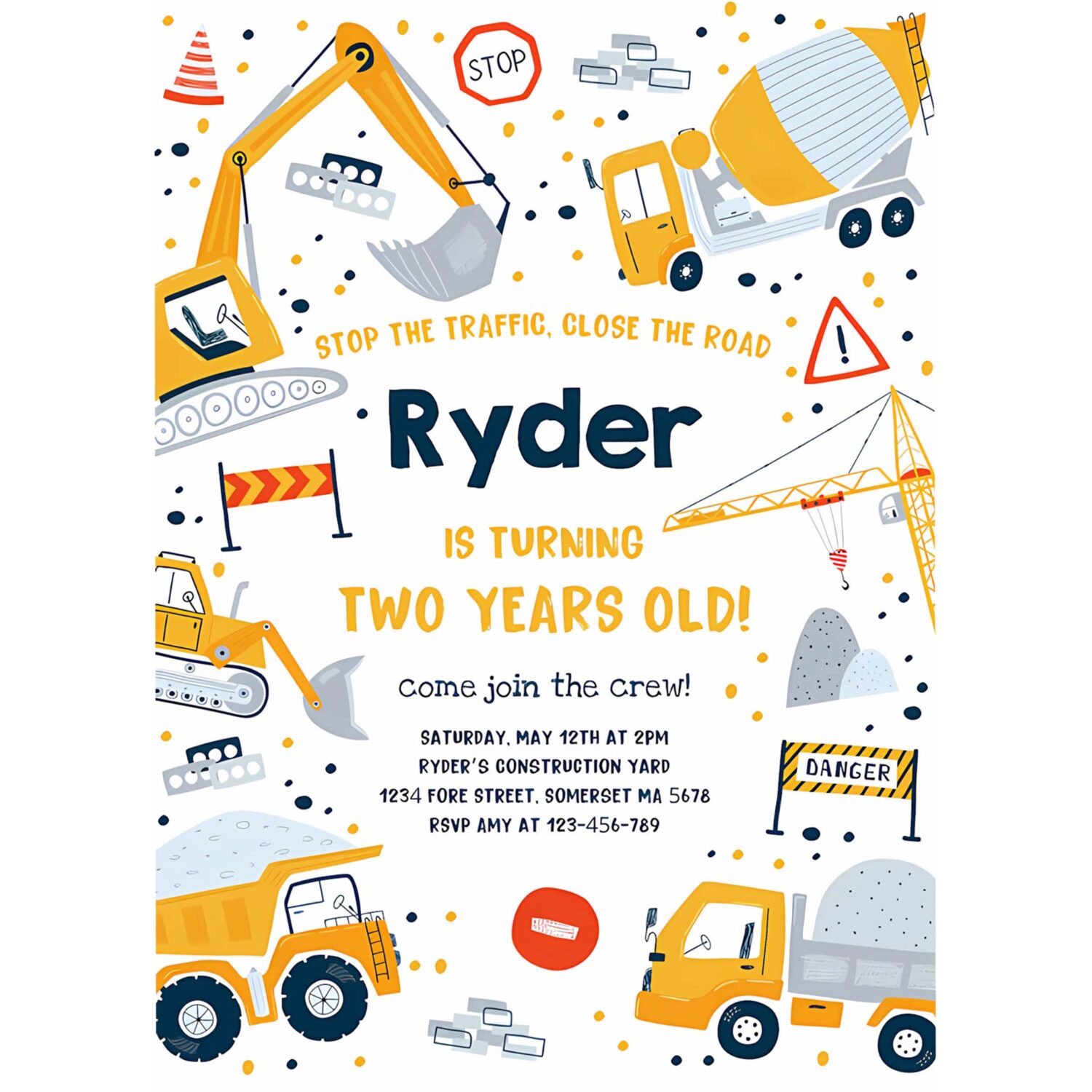 Editable construction birthday invitation dump truck birthday party digger excavator dumper construction site party instant download ac 4